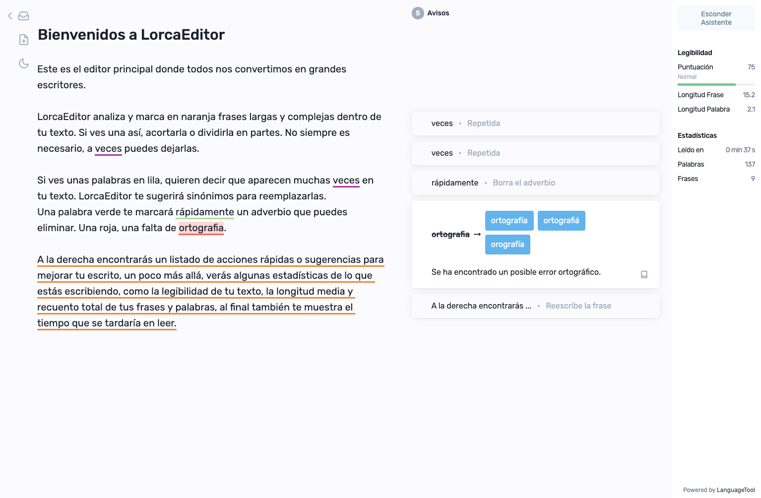 Editor y corrector de textos LorcaEditor